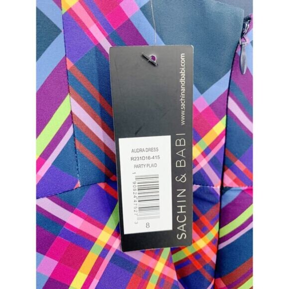 NWT SACHIN + BABI Dress Audra Plaid Midi Party Navy Blue Fit Flare 10 - Picture 8 of 10